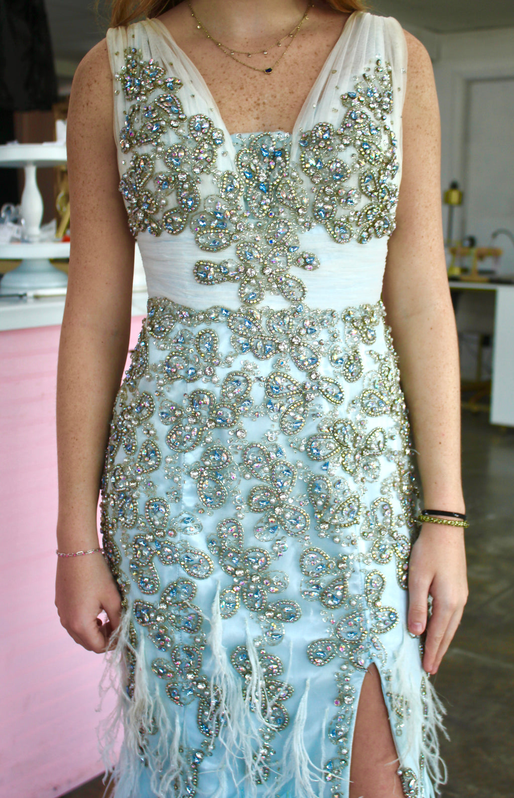 Mac Duggal size 2- Teal embellished Full length gown