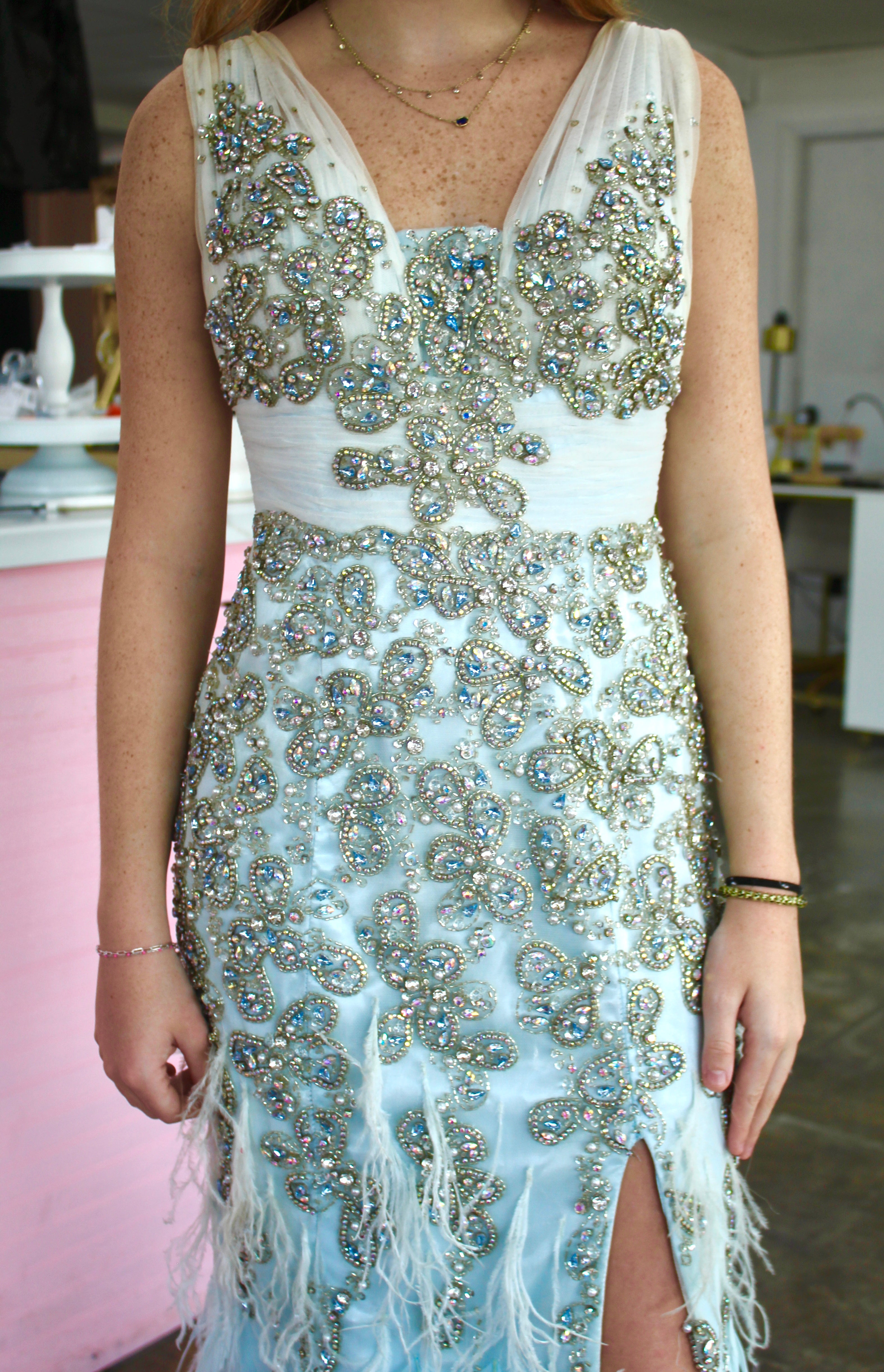 Mac Duggal size 2- Teal embellished Full length gown