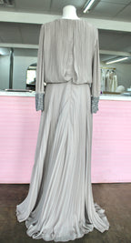Elegant Gray/Nude Pleated Gown- Size 16
