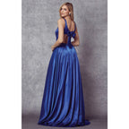 BACK BOW AND DEEP-V NECKLINE BALL GOWN