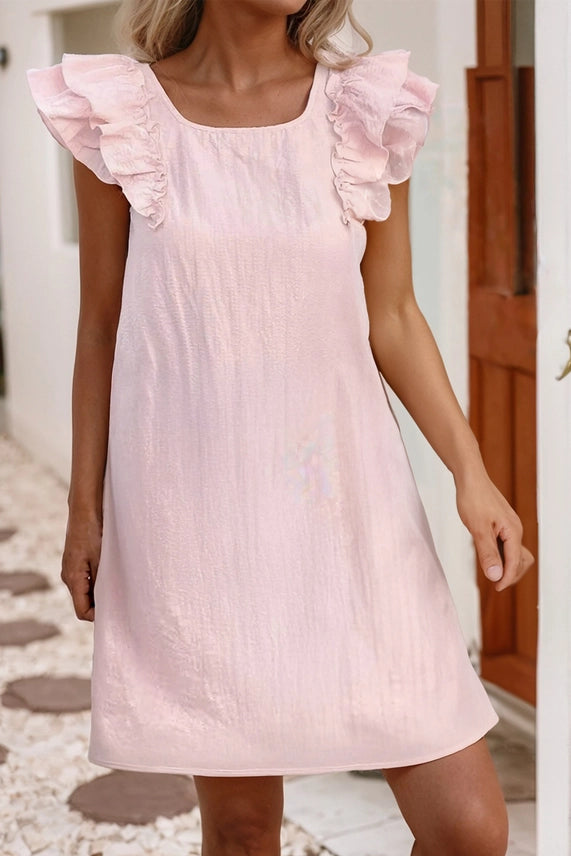 Mattie Claire Flutter Sleeve Square Neck Bow Back Mini Dress