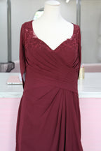 Burgundy Chiffon Floral Detail Gown-Size 16