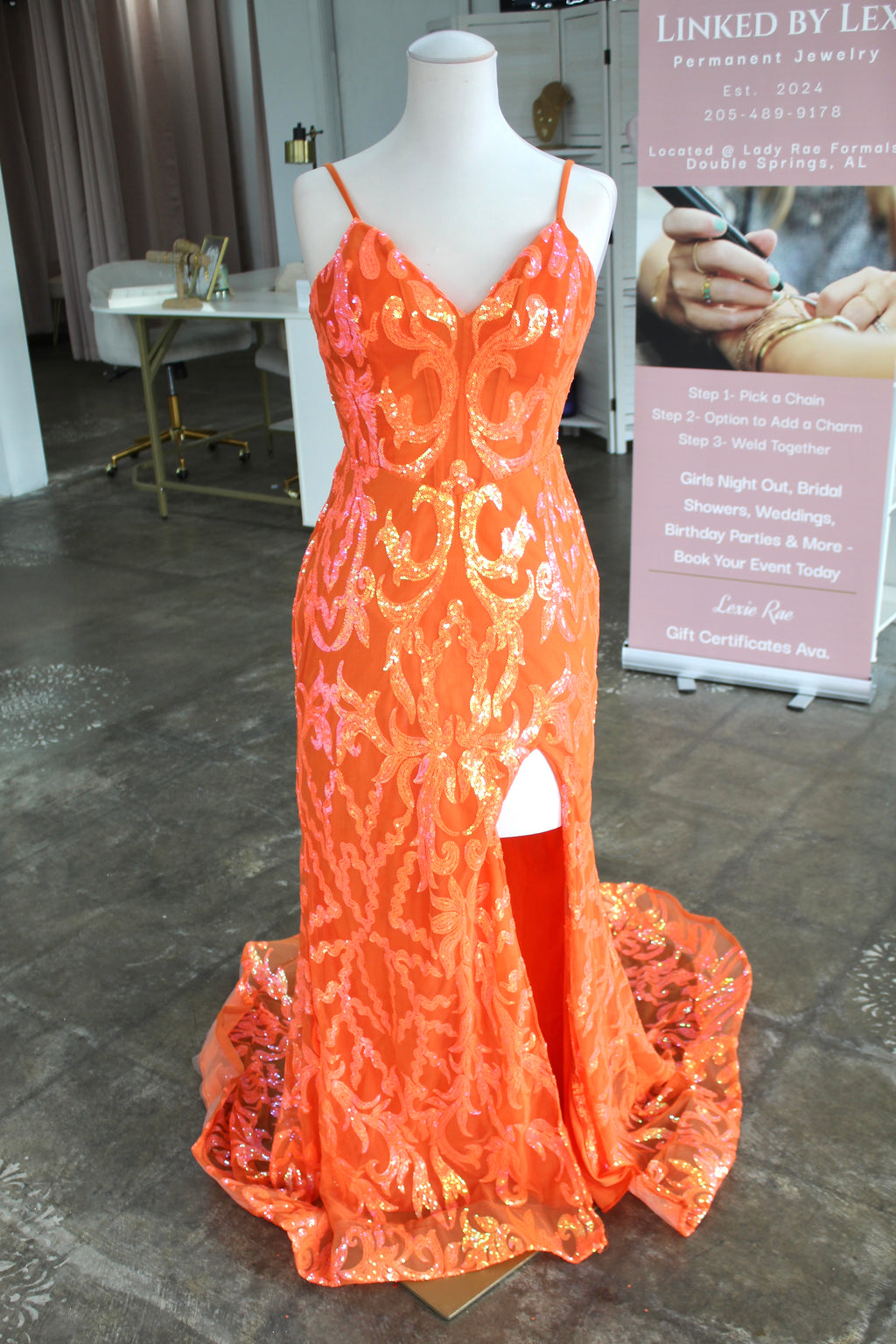 No Brand* Orange Sequin Gown- Size 14 Lady Rae No Brand* Orange Sequin Gown- Size 14 Lady Rae