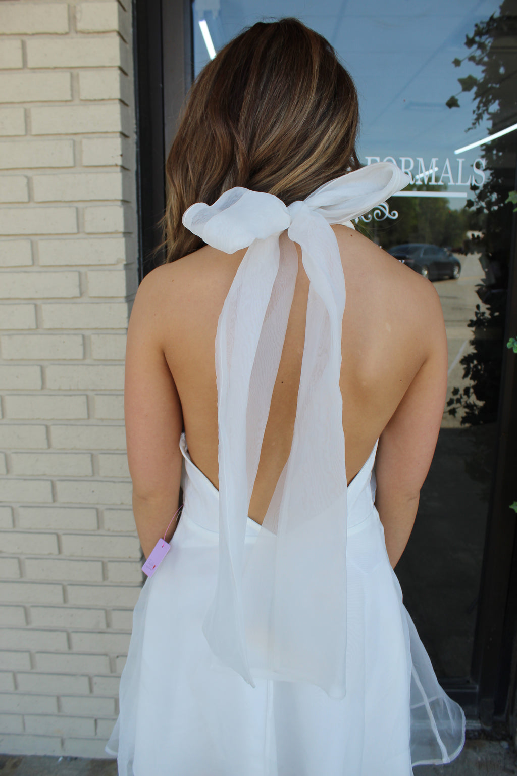 White Chiffon Halter Dress with Tie Back- Size S