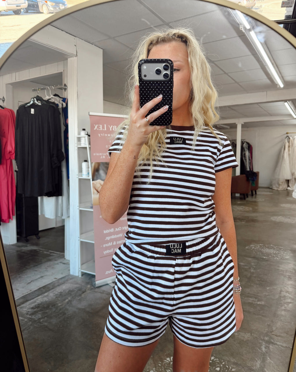 LULU MAC- Brown/White Shorts & Baby Tee set