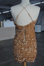 Gold Sequin Mini Dress-Size S