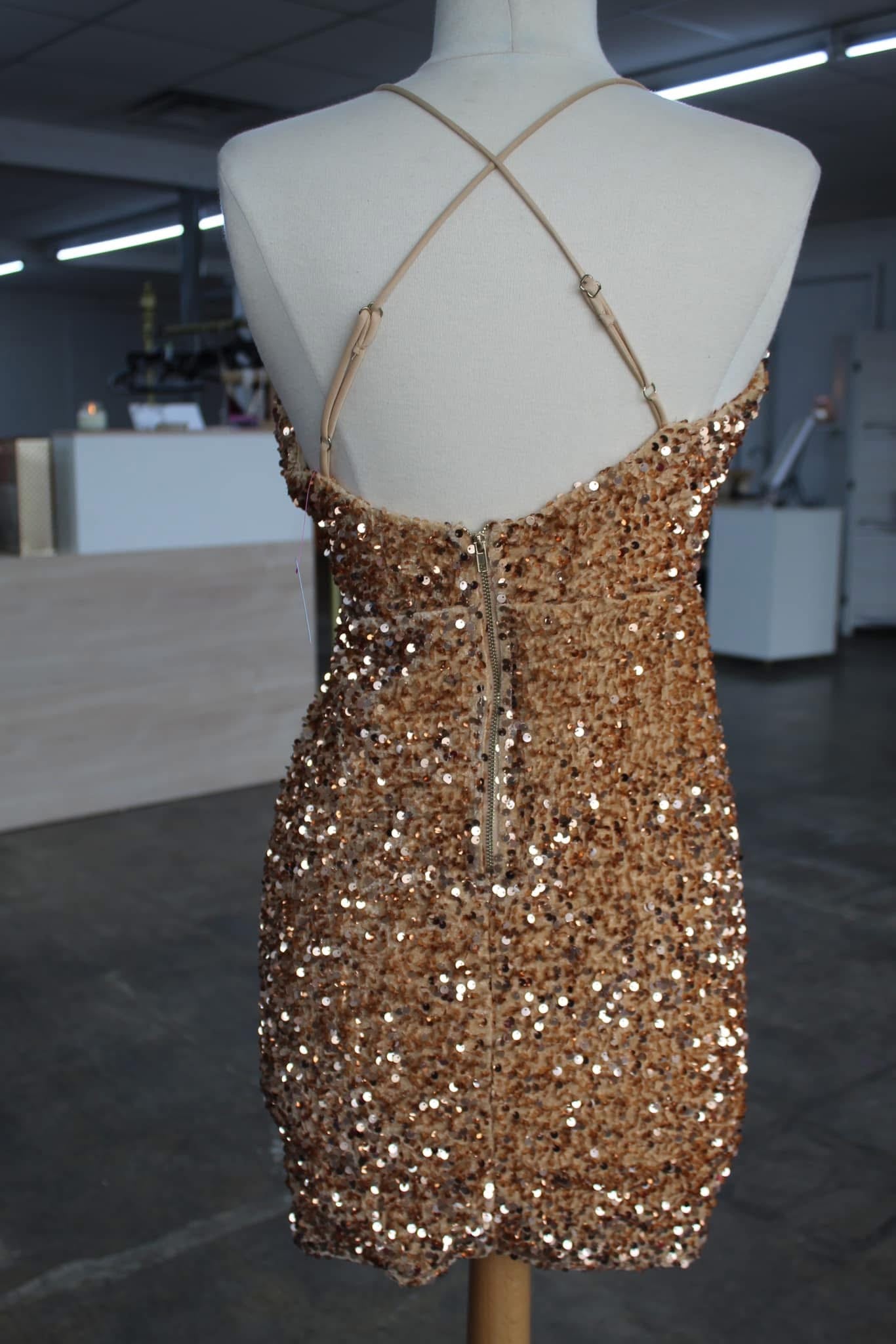 Gold Sequin Mini Dress-Size S