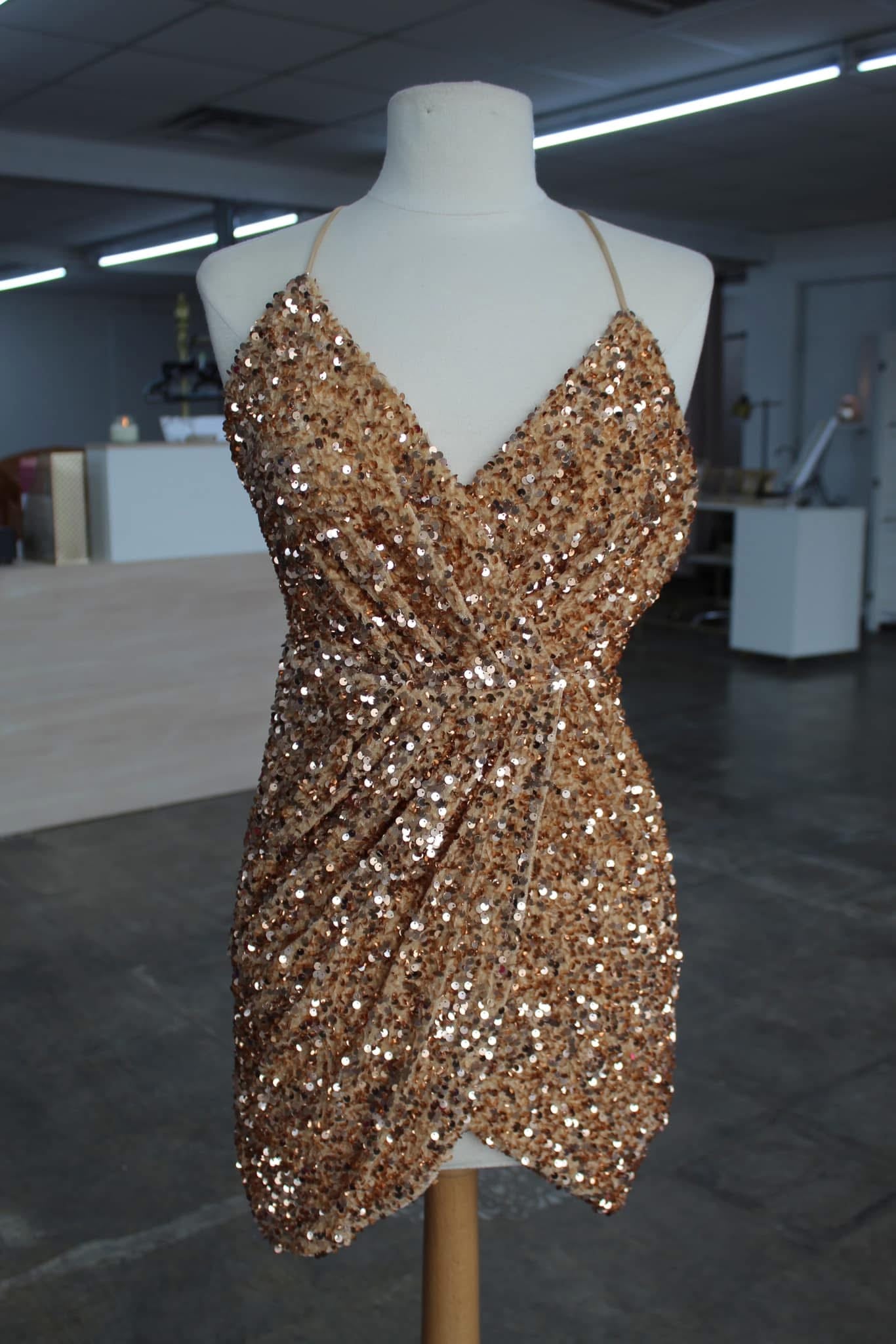 Gold Sequin Mini Dress-Size S