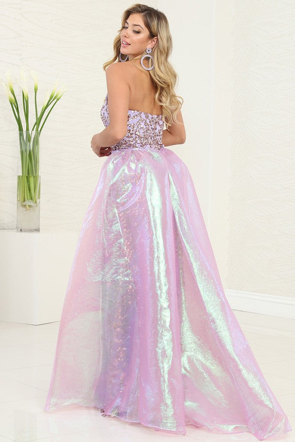 STRAPLESS V-CUT SEQUIN DRESS WITH OVERSKIRT - Size 8