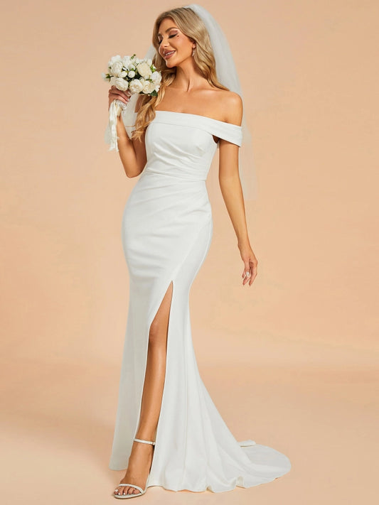 Side Split Wedding Dresses with Off Shoulder