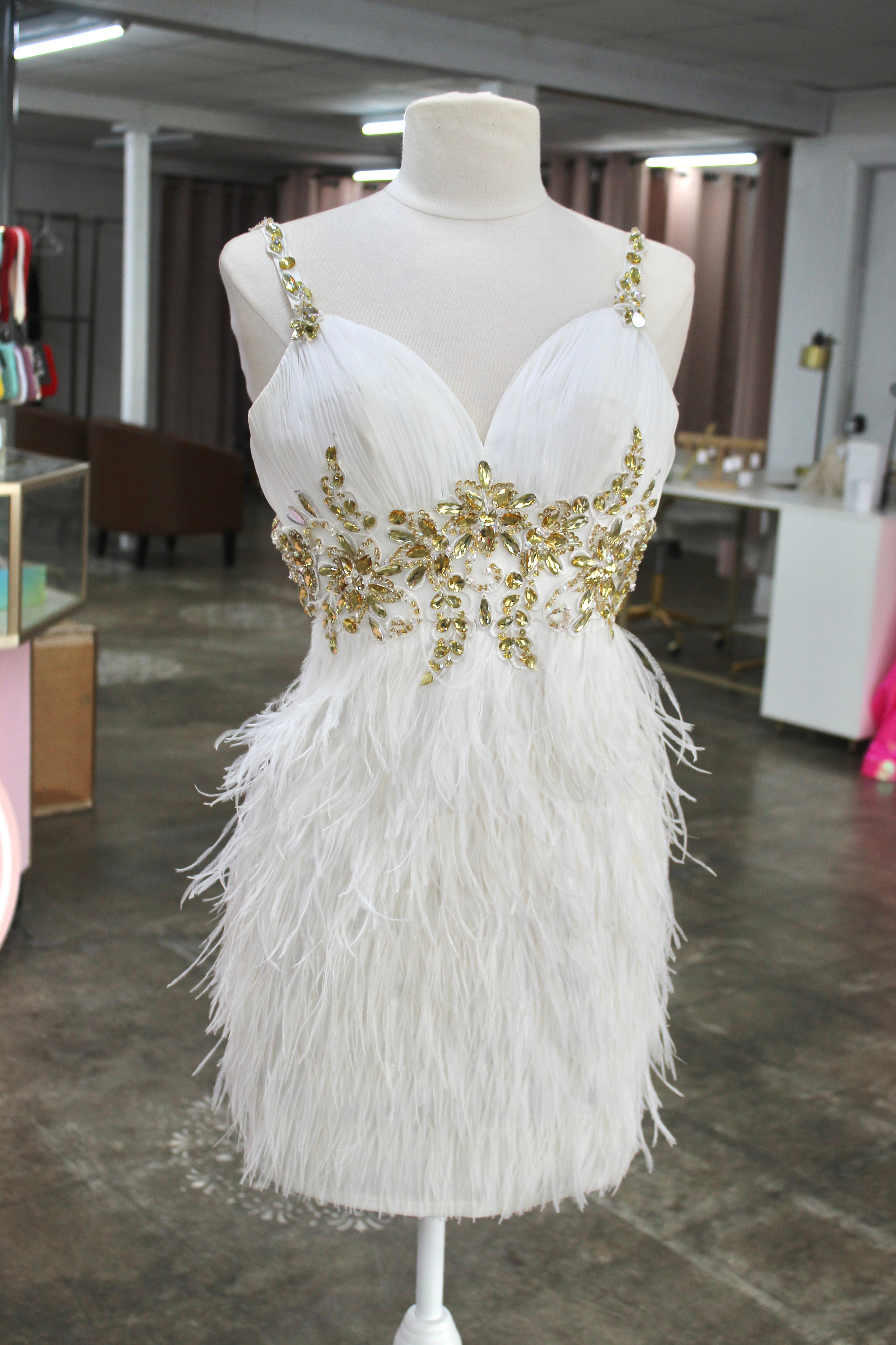Star Box Mini Feathered Dress- Size XS
