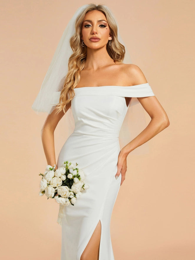 Side Split Wedding Dresses with Off Shoulder