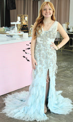 Mac Duggal size 2- Teal embellished Full length gown