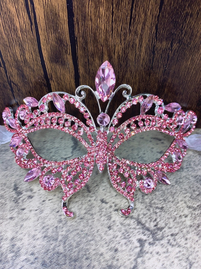 Luxury Crystal Rhinestone Masquerade Mask, Pink Party Mask