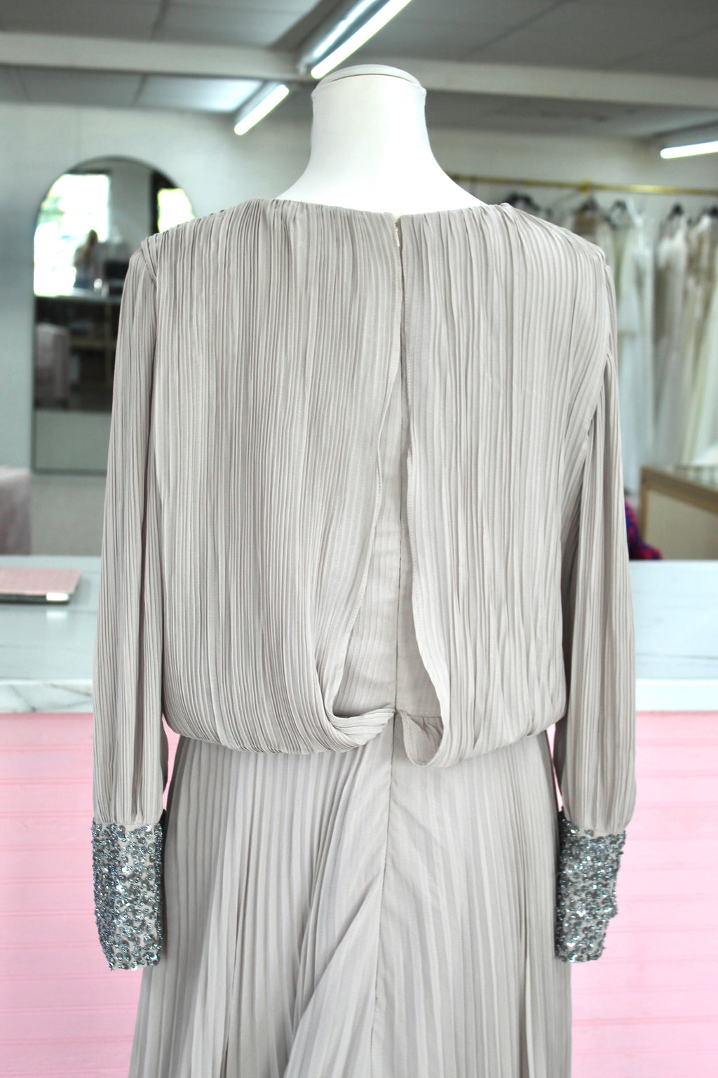Elegant Gray/Nude Pleated Gown- Size 16