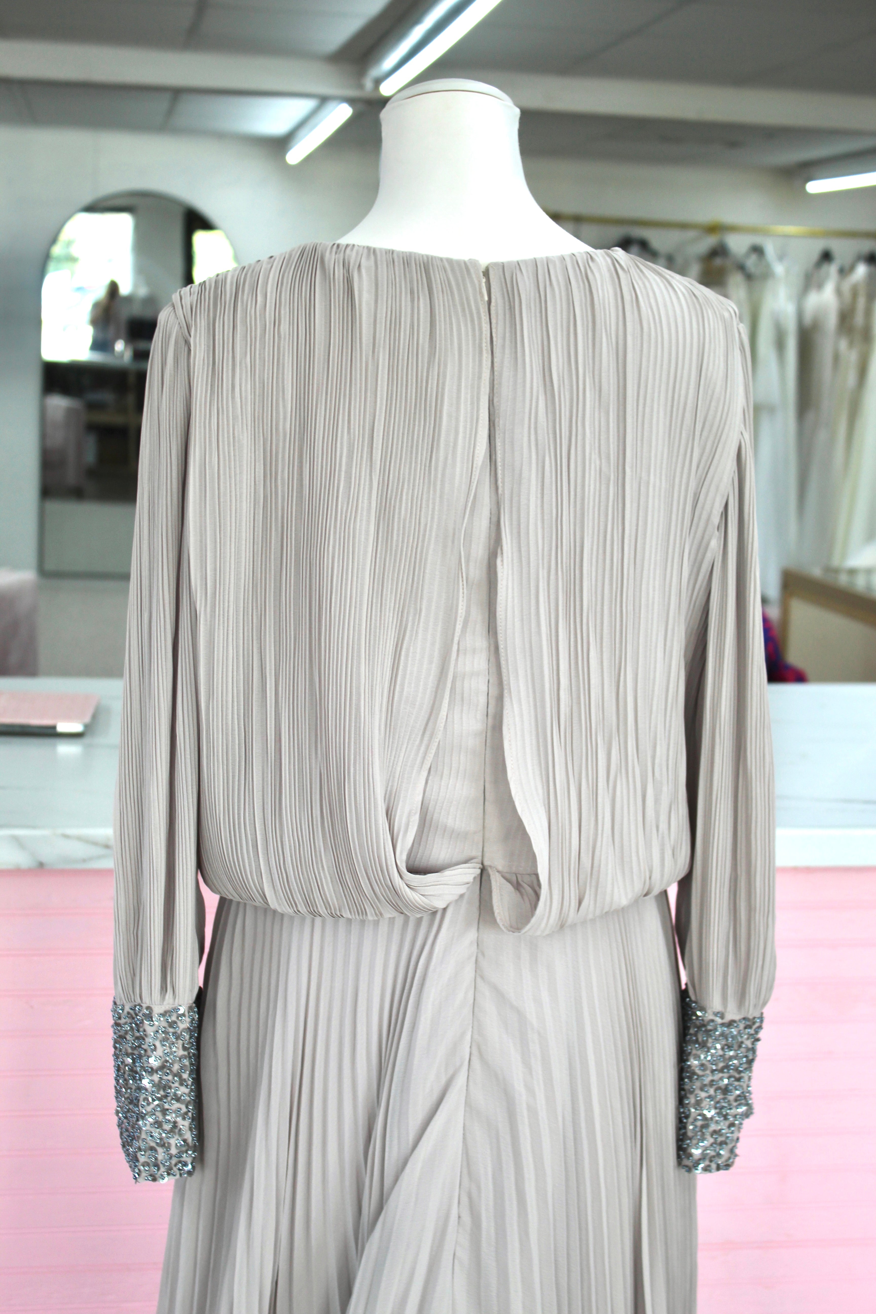 Elegant Gray/Nude Pleated Gown- Size 16