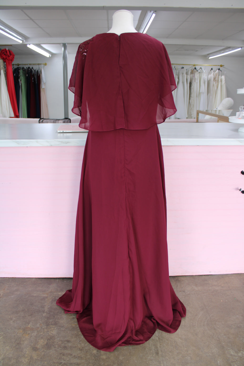 Burgundy Chiffon Sequin Gown-Size 16