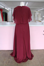 Burgundy Chiffon Sequin Gown-Size 16