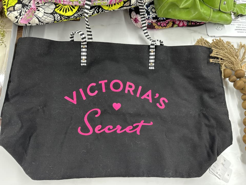 Victoria's Secret Black and Pink Satchel with Logo