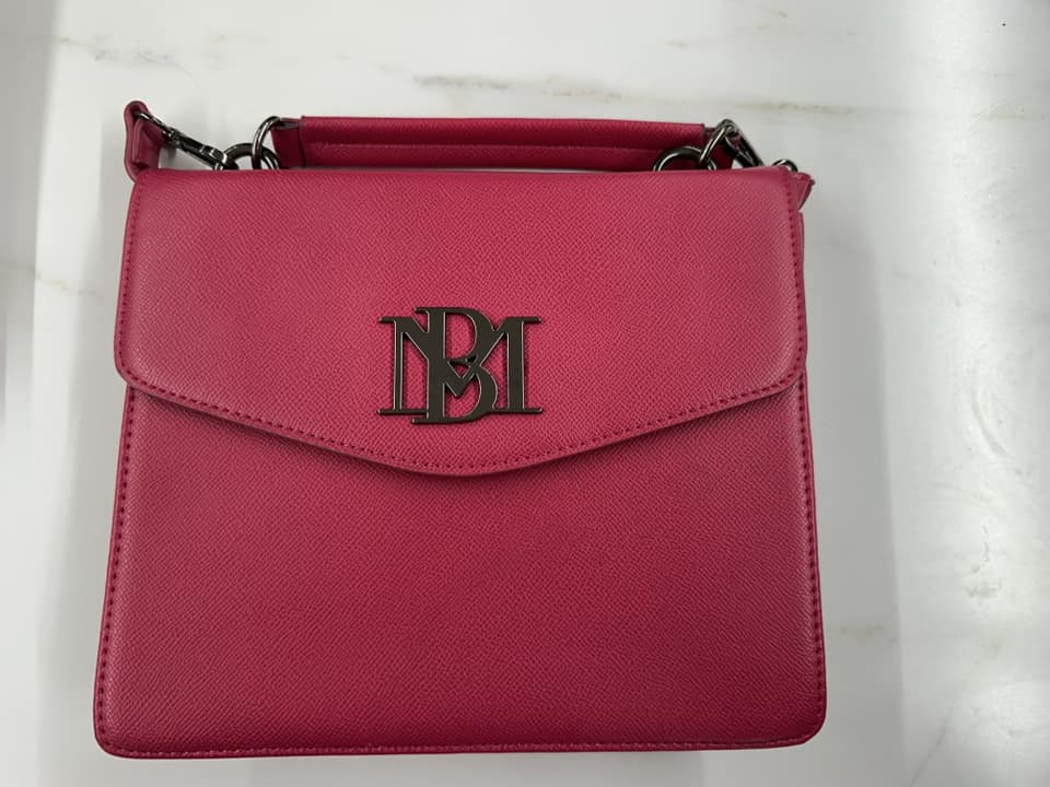 Red Structured Satchel with Metal Emblem