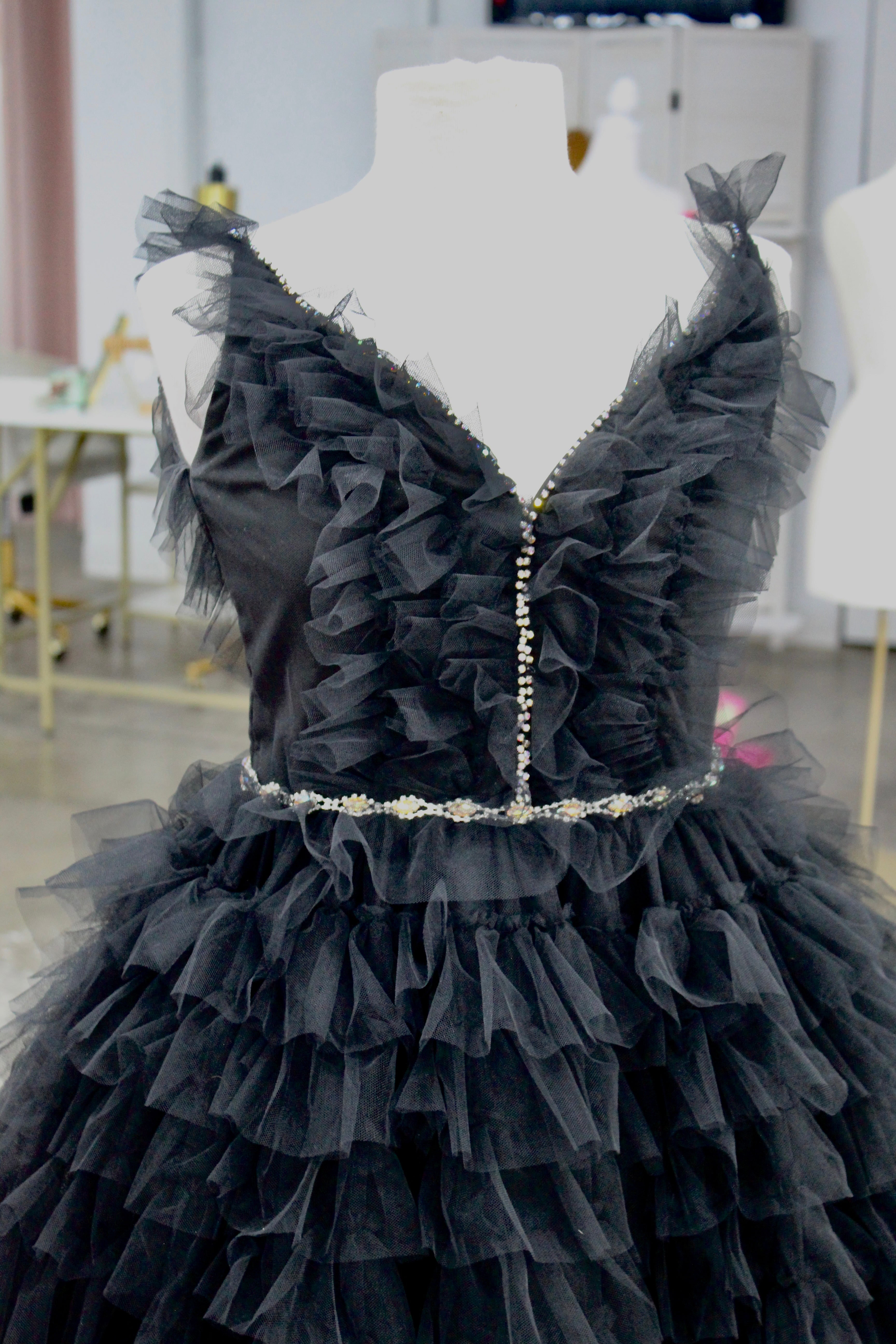 Mark Defang Black Ruffle Gown- Size 6 *Altered down to size 2-4*