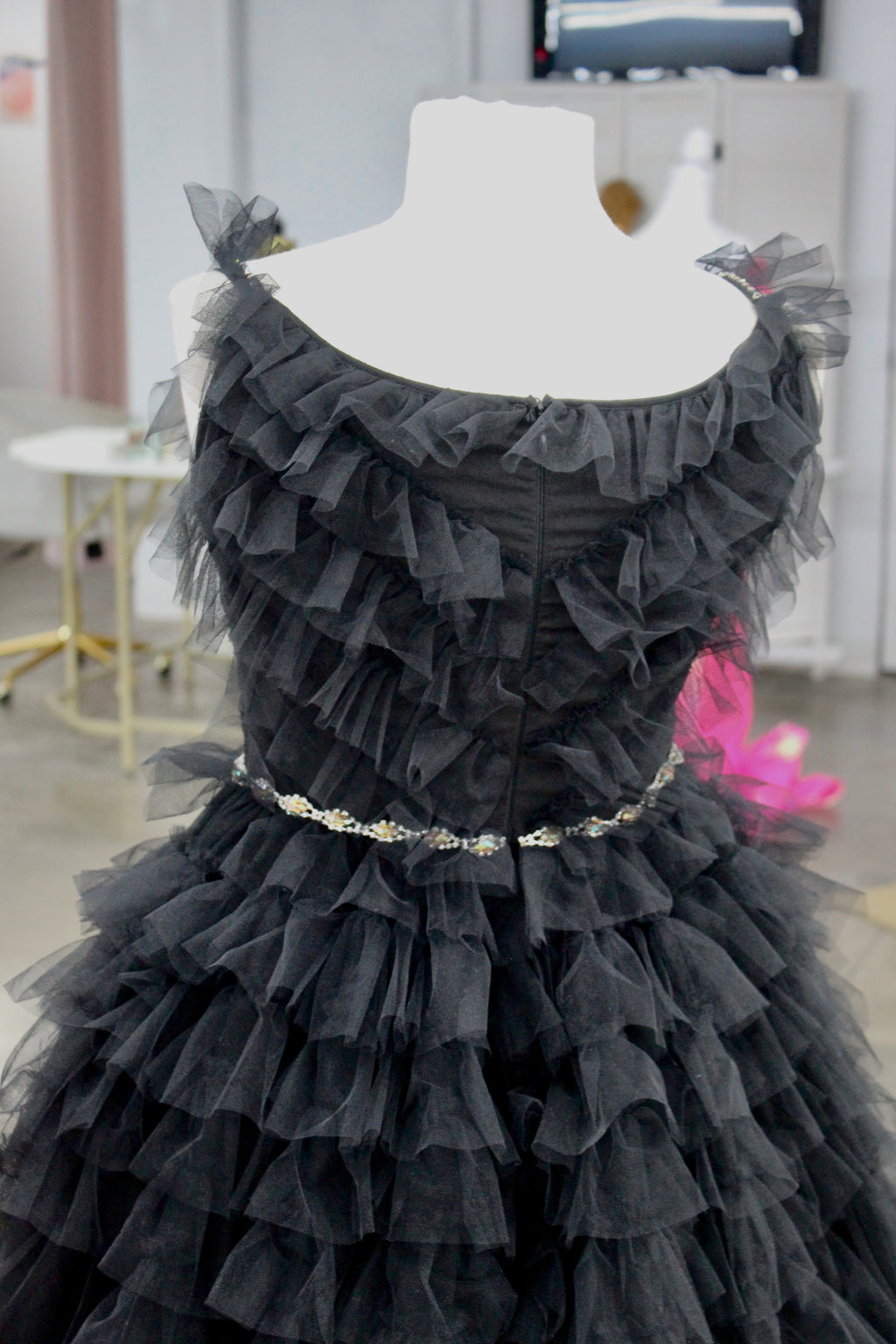 Mark Defang Black Ruffle Gown- Size 6 *Altered down to size 2-4*