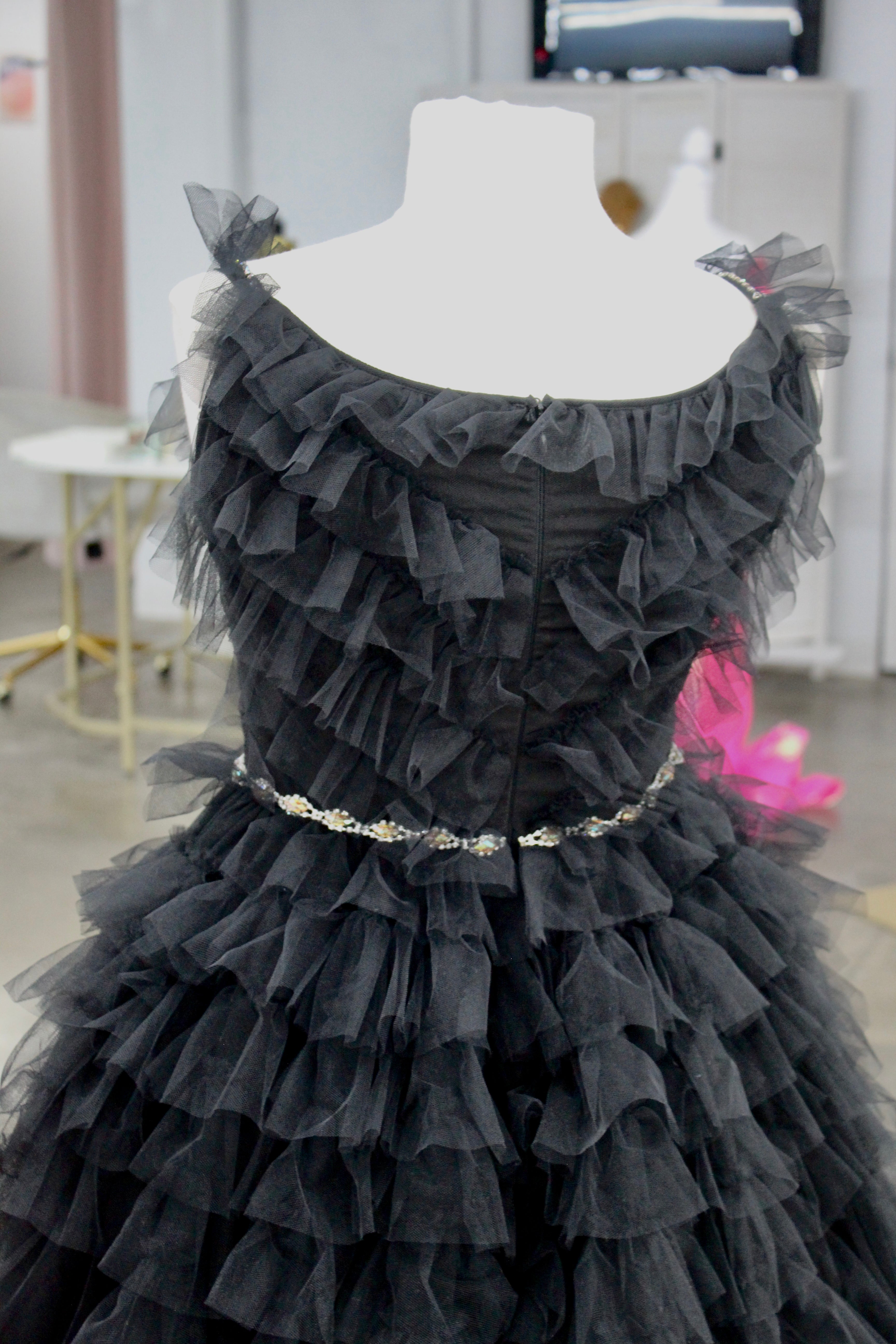 Mark Defang Black Ruffle Gown- Size 6 *Altered down to size 2-4*