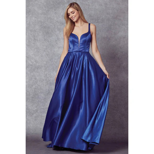 BACK BOW AND DEEP-V NECKLINE BALL GOWN: ROYAL BLUE / Large