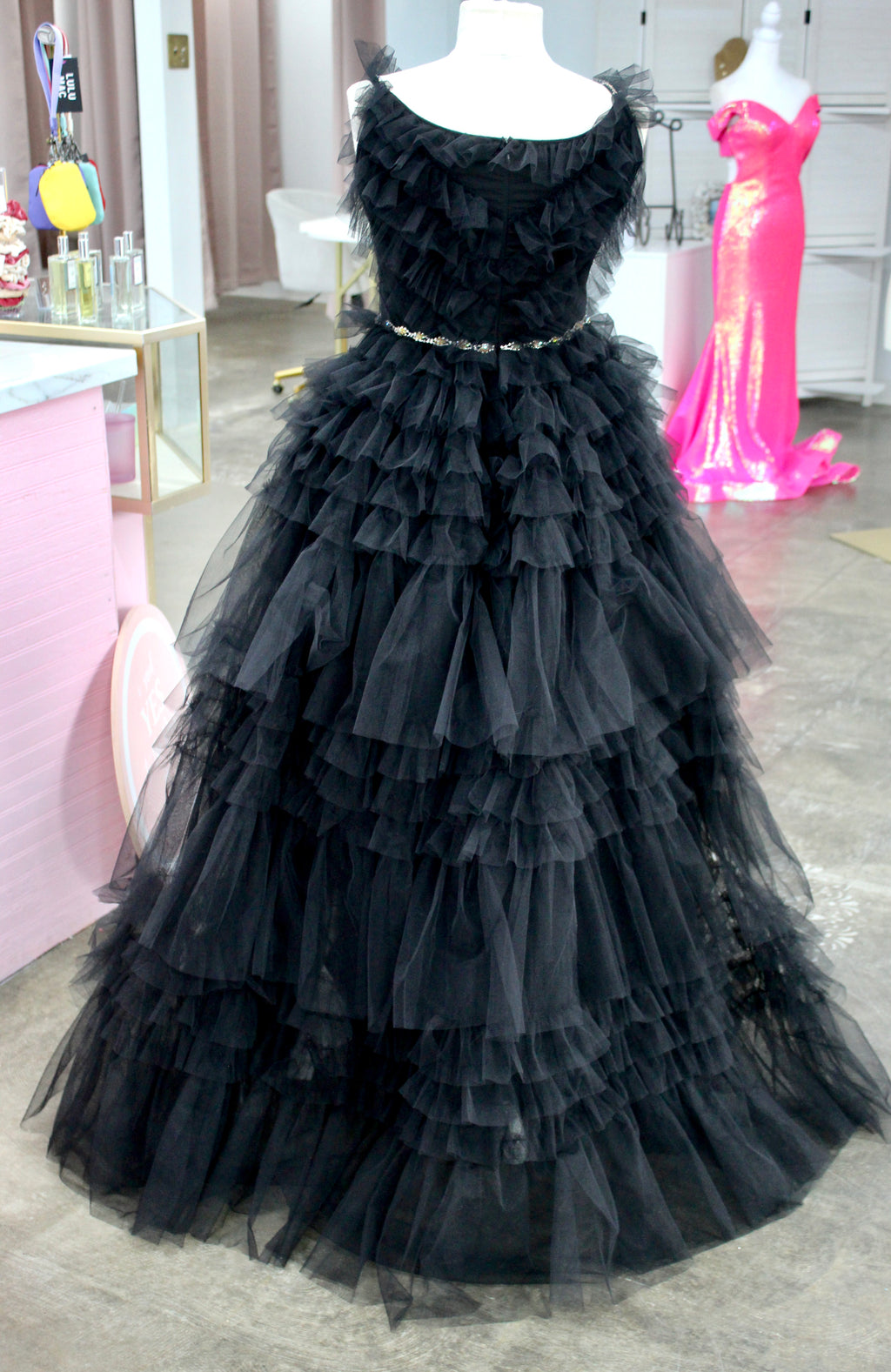 Mark Defang Black Ruffle Gown- Size 6 *Altered down to size 2-4*