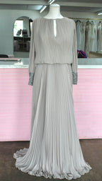 Elegant Gray/Nude Pleated Gown- Size 16