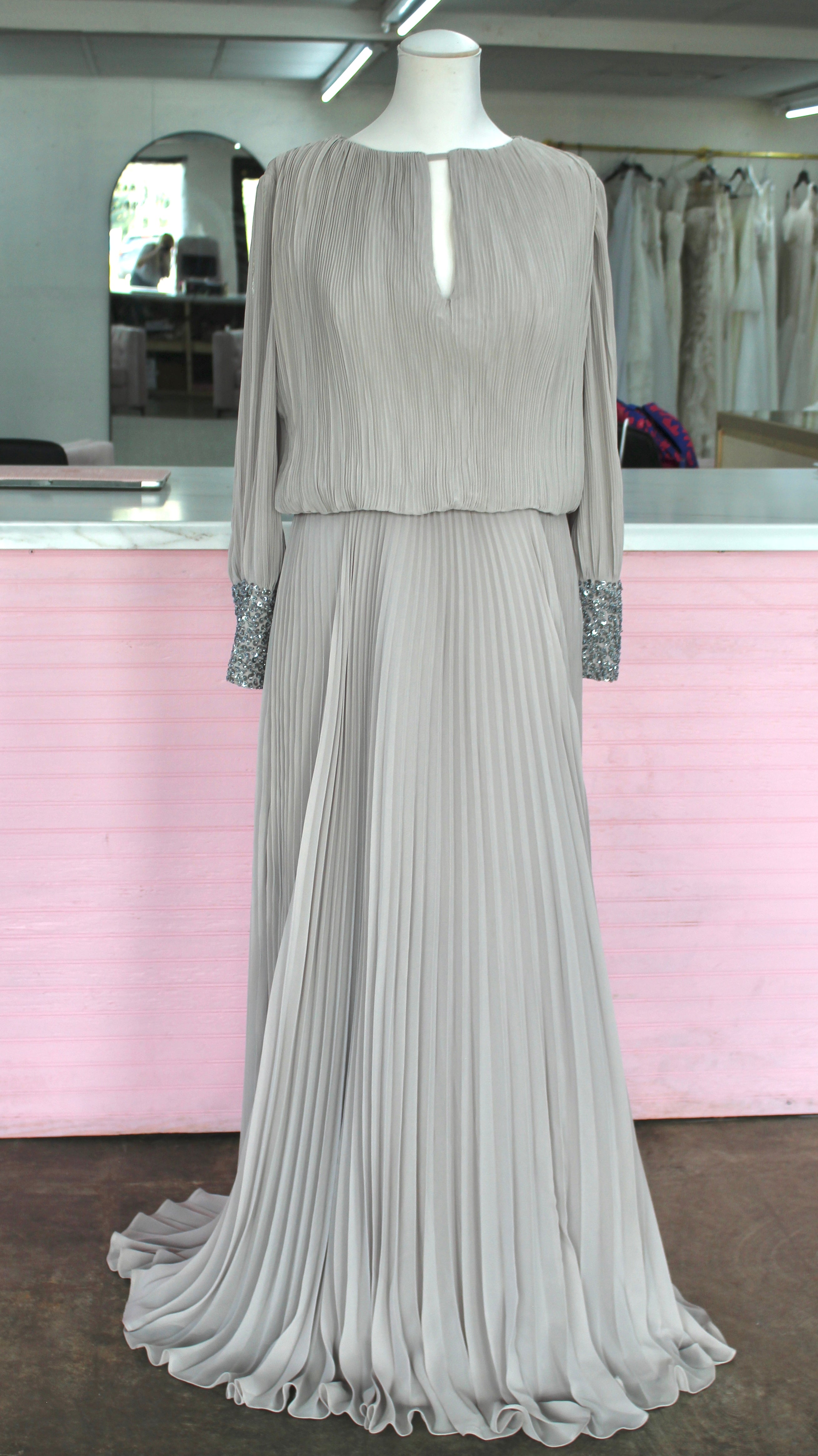 Elegant Gray/Nude Pleated Gown- Size 16
