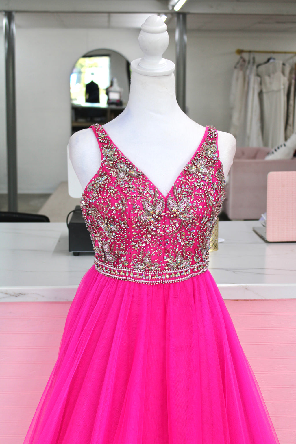 Tiffany Designs Beaded Ball Gown – Hot Pink (Size 0)