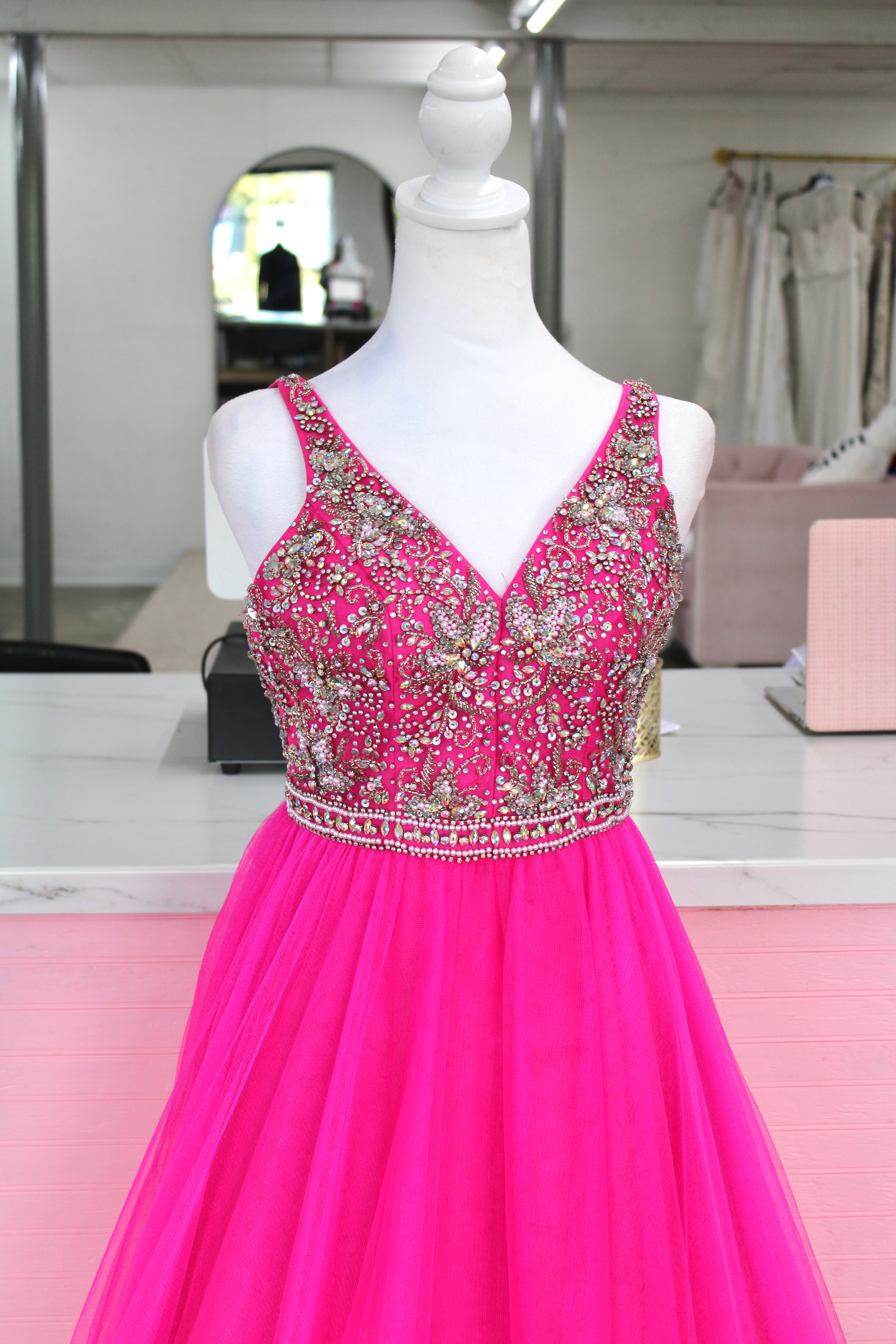 Tiffany Designs Beaded Ball Gown – Hot Pink (Size 0)