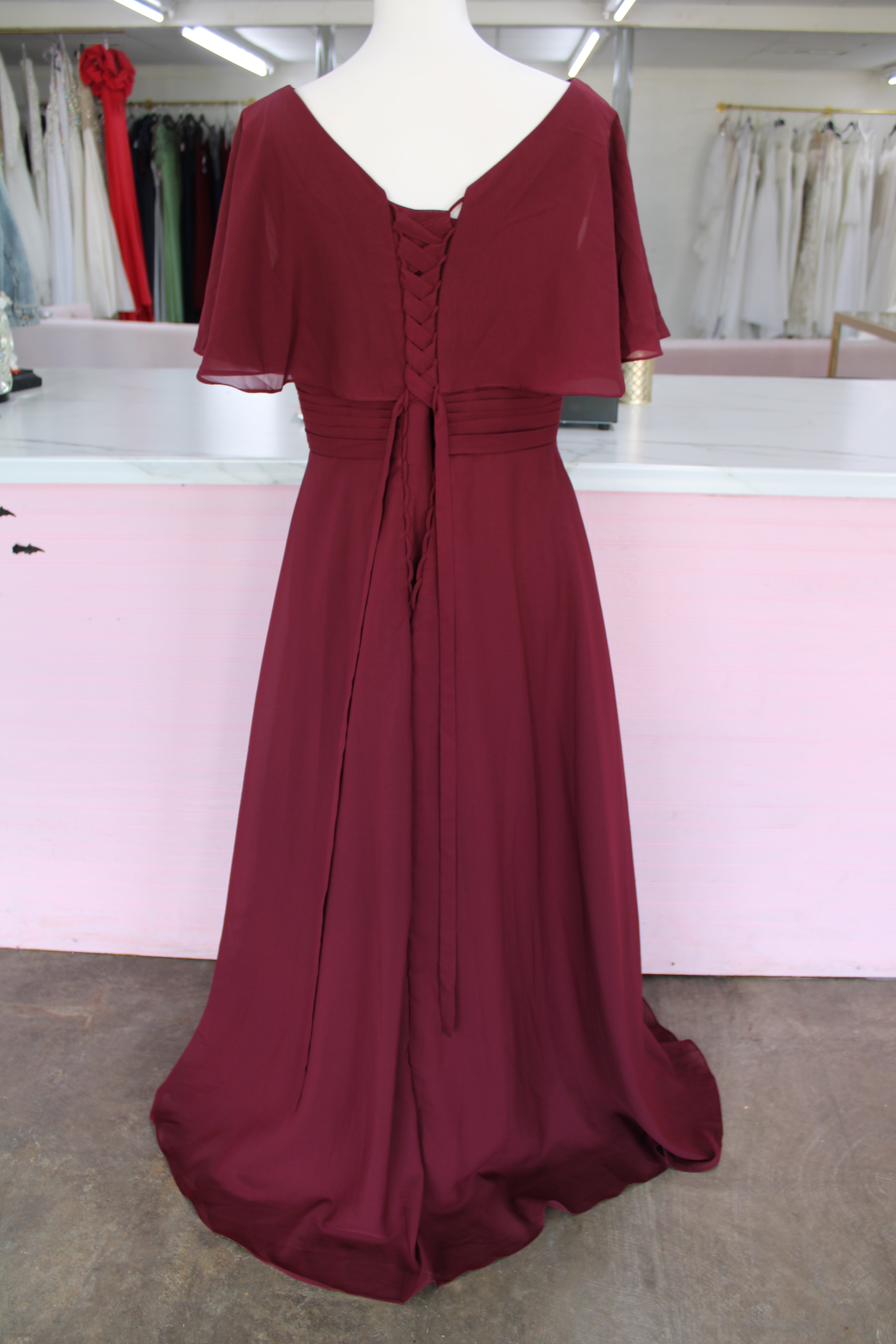 Burgundy Chiffon Stoned Gown-Size 16