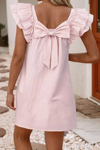 Mattie Claire Flutter Sleeve Square Neck Bow Back Mini Dress
