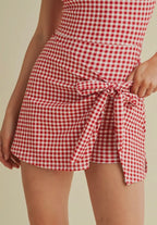 Red & White Gingham Tie-Front Active Dress