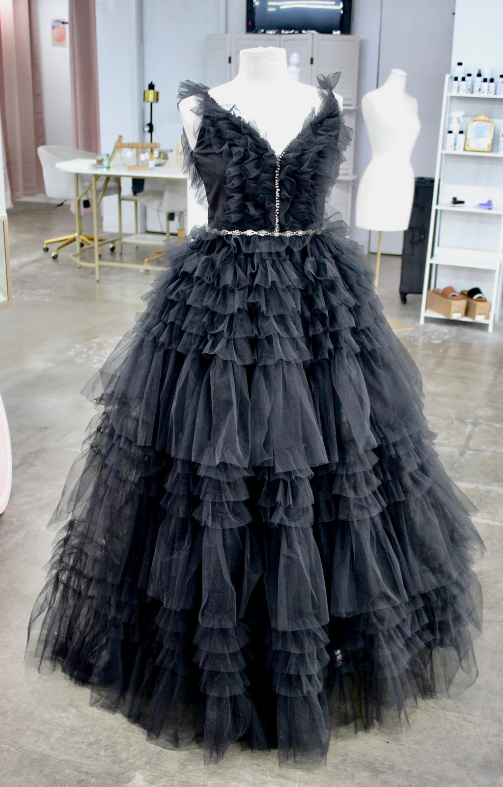 Mark Defang Black Ruffle Gown- Size 6 *Altered down to size 2-4*