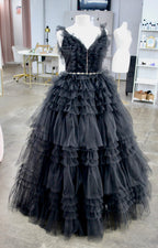 Mark Defang Black Ruffle Gown- Size 6 *Altered down to size 2-4*
