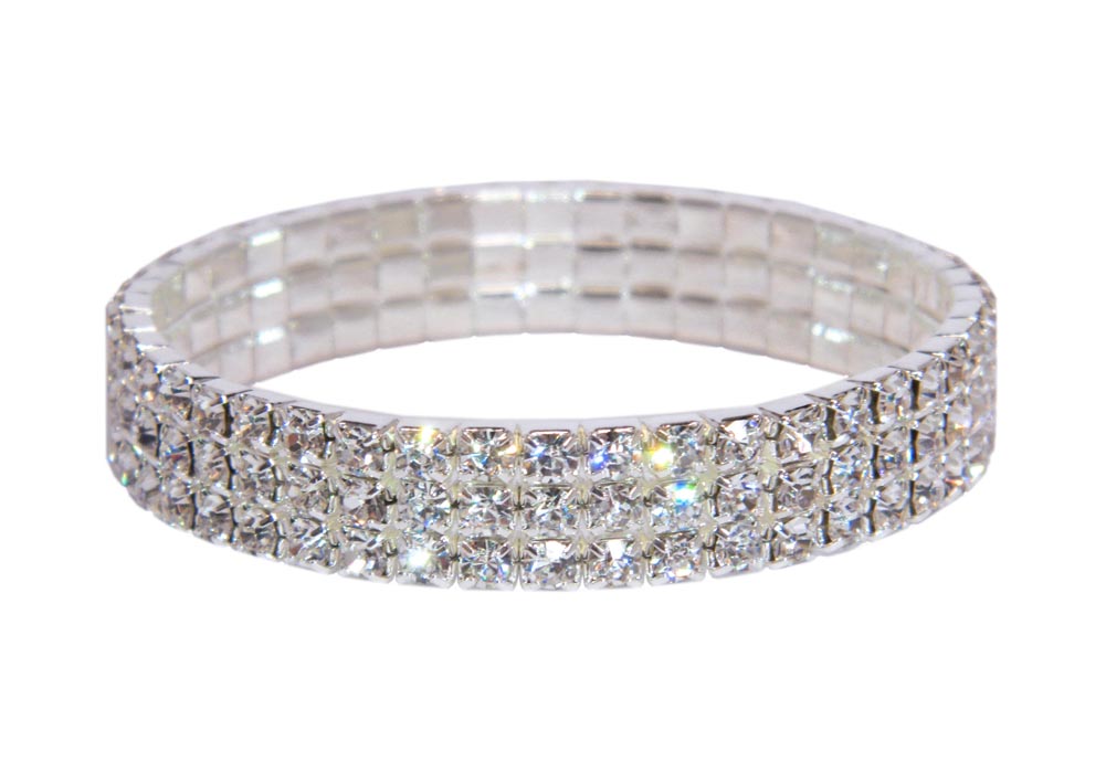 3 Row Stretch Rhinestone Bracelet - Crystal Silver