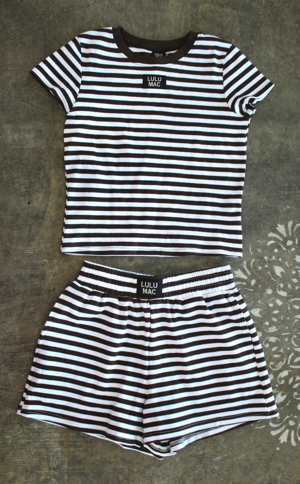 LULU MAC- Brown/White Shorts & Baby Tee set