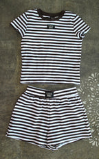 LULU MAC- Brown/White Shorts & Baby Tee set