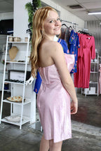 SHORT SATIN DRESS WITH STONES THROUGHOUT AND OVERSIZED BOW-Size 4