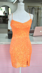 Windsor – Neon Orange Sequin Lace-Up Mini Dress (Size Medium)