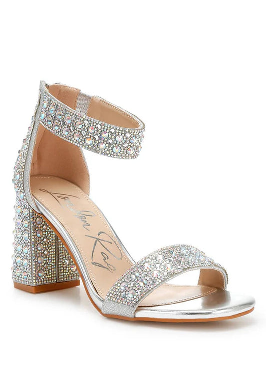 Cady Rhinestones And Sequins Block Sandals: Rose Gold