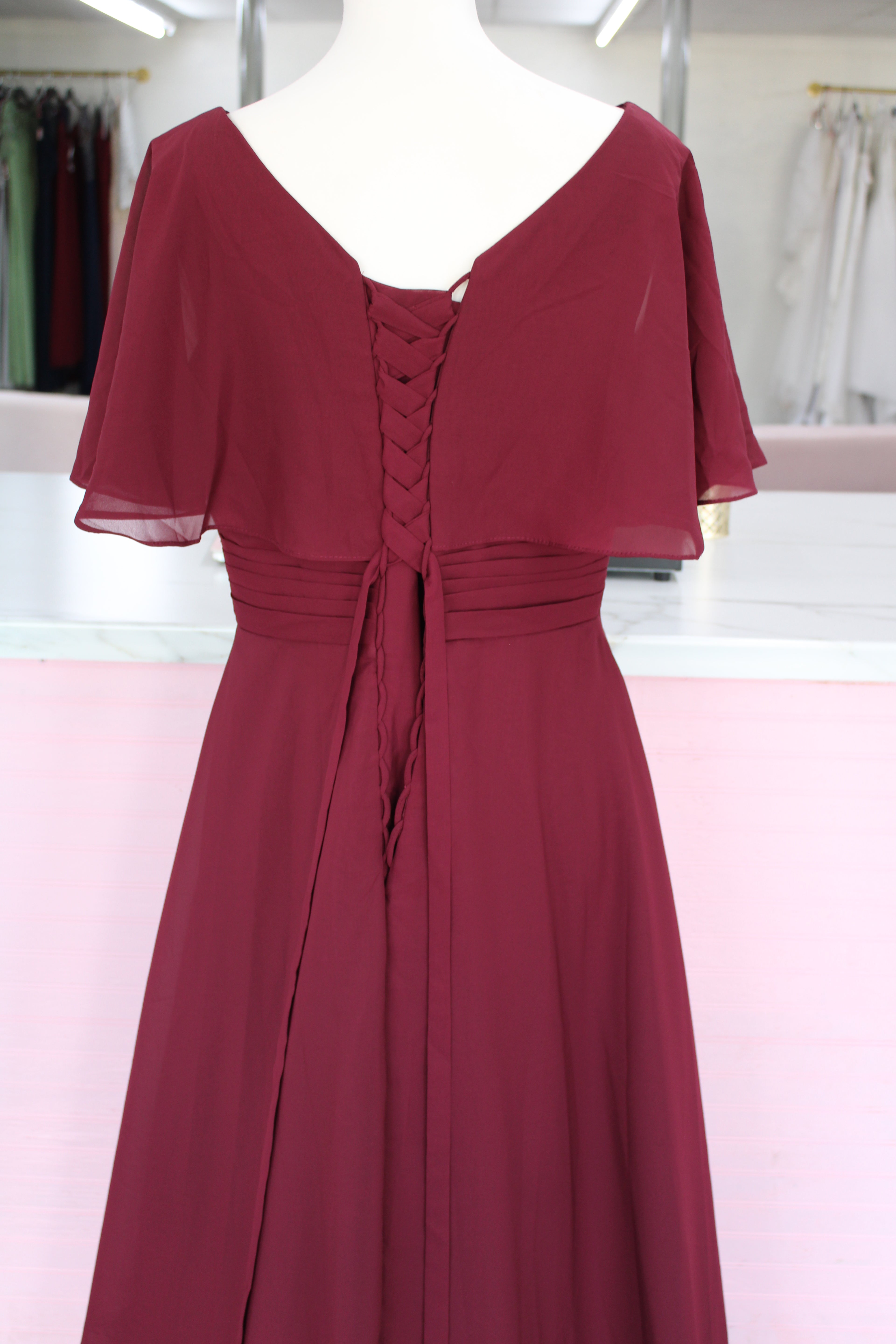 Burgundy Chiffon Stoned Gown-Size 16