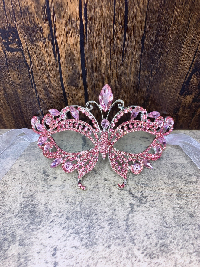 Luxury Crystal Rhinestone Masquerade Mask, Pink Party Mask