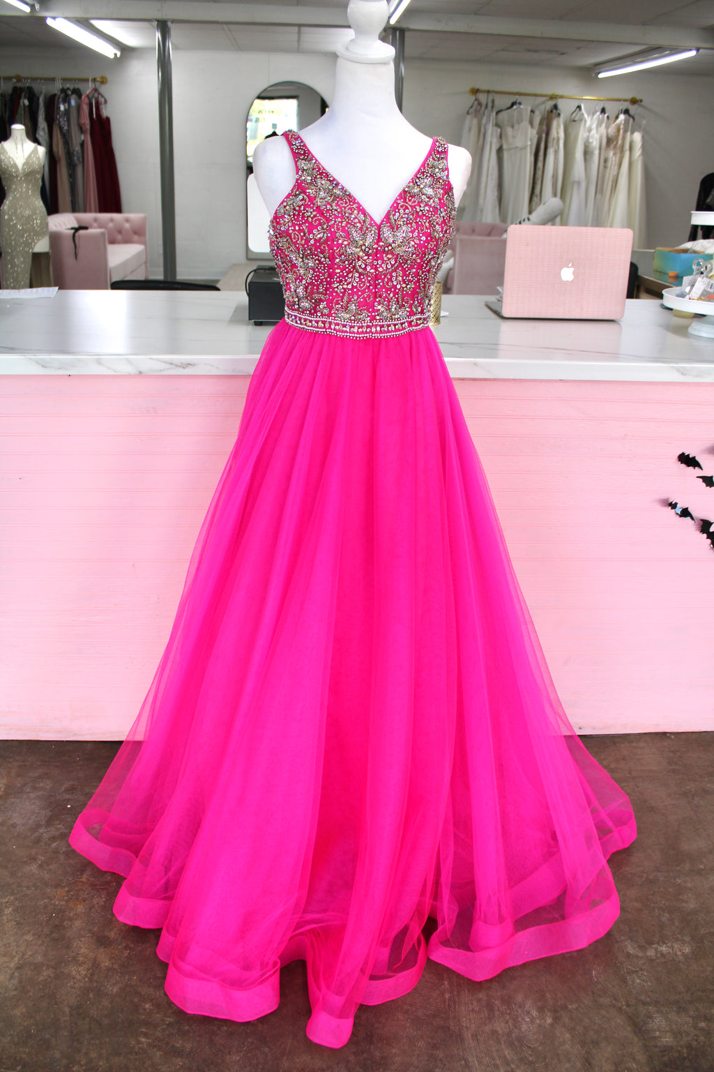 Tiffany Designs Beaded Ball Gown – Hot Pink (Size 0)