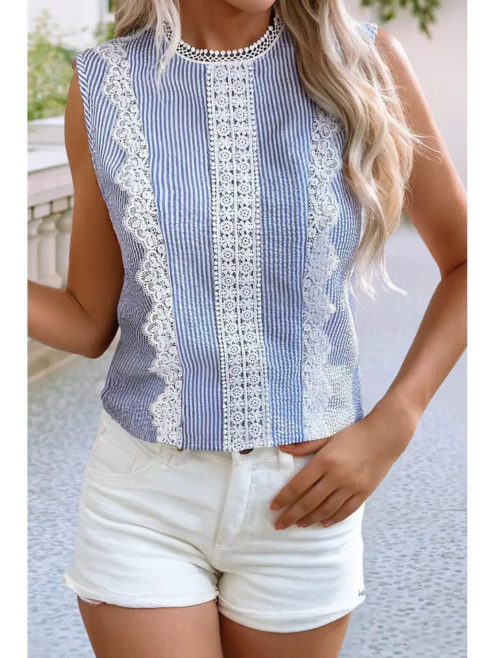 Livvy Lace Patchwork Crew Neck Tank Top