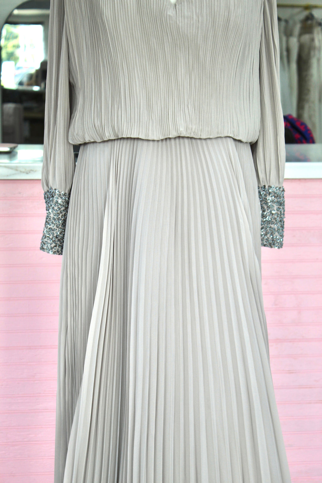 Elegant Gray/Nude Pleated Gown- Size 16