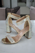 Cady Rhinestones And Sequins Block Sandals: Rose Gold